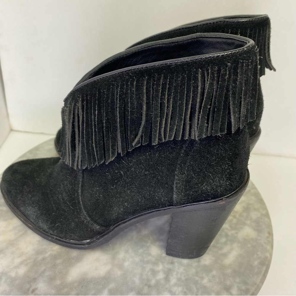 Joie Loren Black Suede Fringe Leather Heeled Ankle Boots